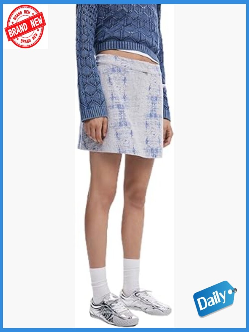 Multicolor Geometric Mid Rise Knee-Length Skirt with Zipper Closure